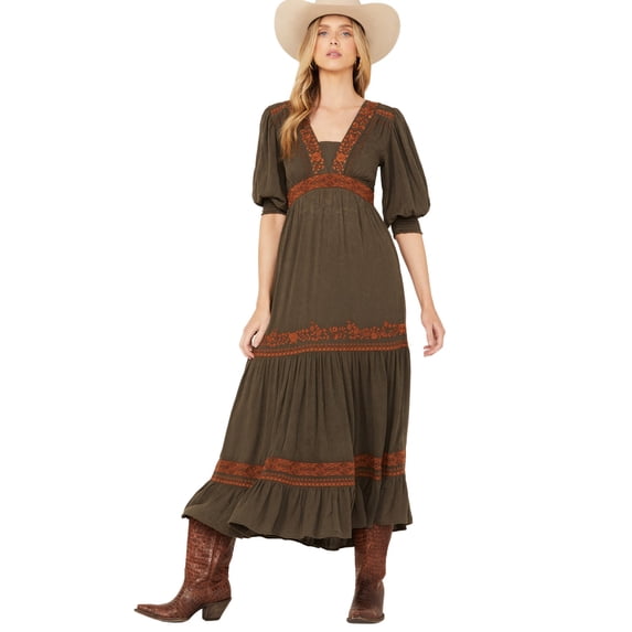 Shyanne Women's Two Tone Embroidered Dress Forest Green Medium US