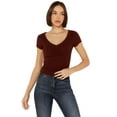 thumbnail image 1 of Shyanne Women's V Neck Short Sleeve Stretch Knit Top Brown X-  US, 1 of 4