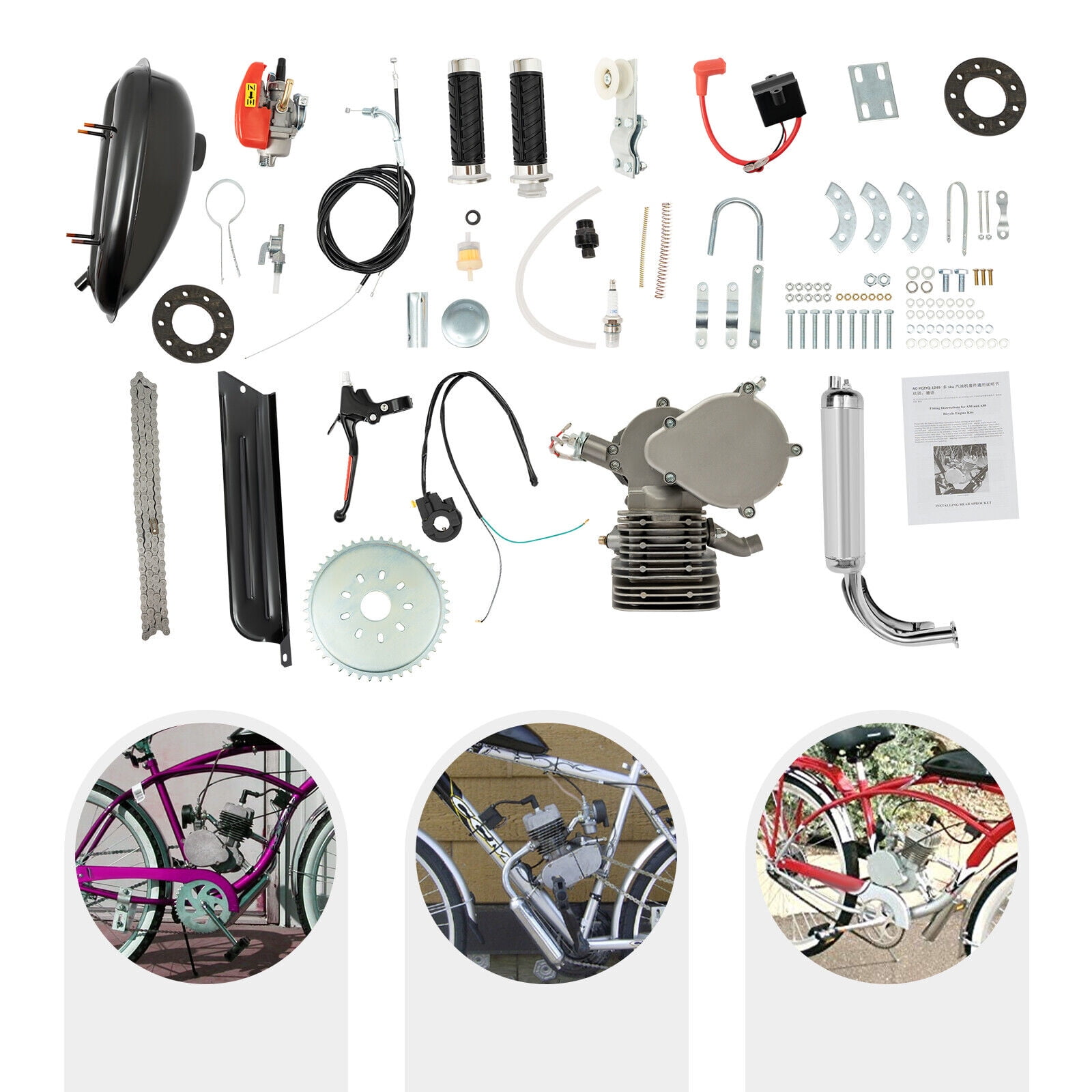 Shzicmy 110CC 2-Stroke Electric Bicycle Gasoline Engine Motor Kit Motorized Bike Kit