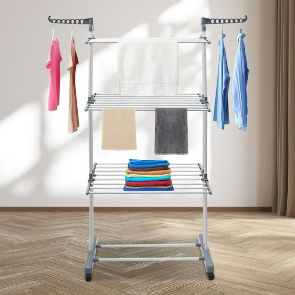 Shzicmy 4-Tier Foldable Clothes Drying Rack Stand Airer Laundry Washing Drier Line Home