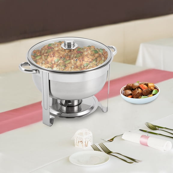 Shzicmy 8.5L Chafing Dish Buffet Set Round Chafers BBQ Party Stainless Steel W/Glass Lid