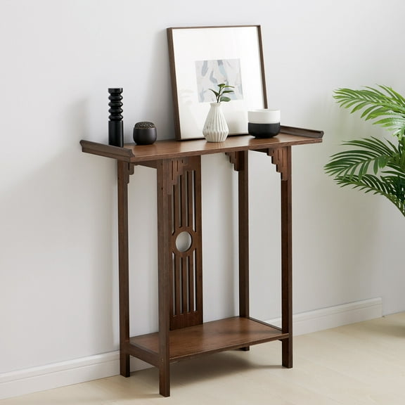 Shzicmy Bamboo Console 2-Tier Vintage Elegant Design Table, Espresso