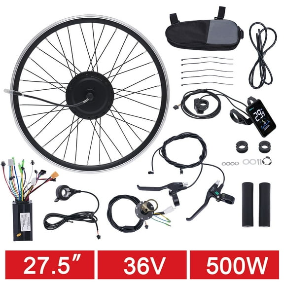 Shzicmy Electric Bike Conversion Kit, 36V 500W 27.5" Front Wheel Hub Motor with LCD Display, E-Bike Conversion Kit for Mountain/City Bikes