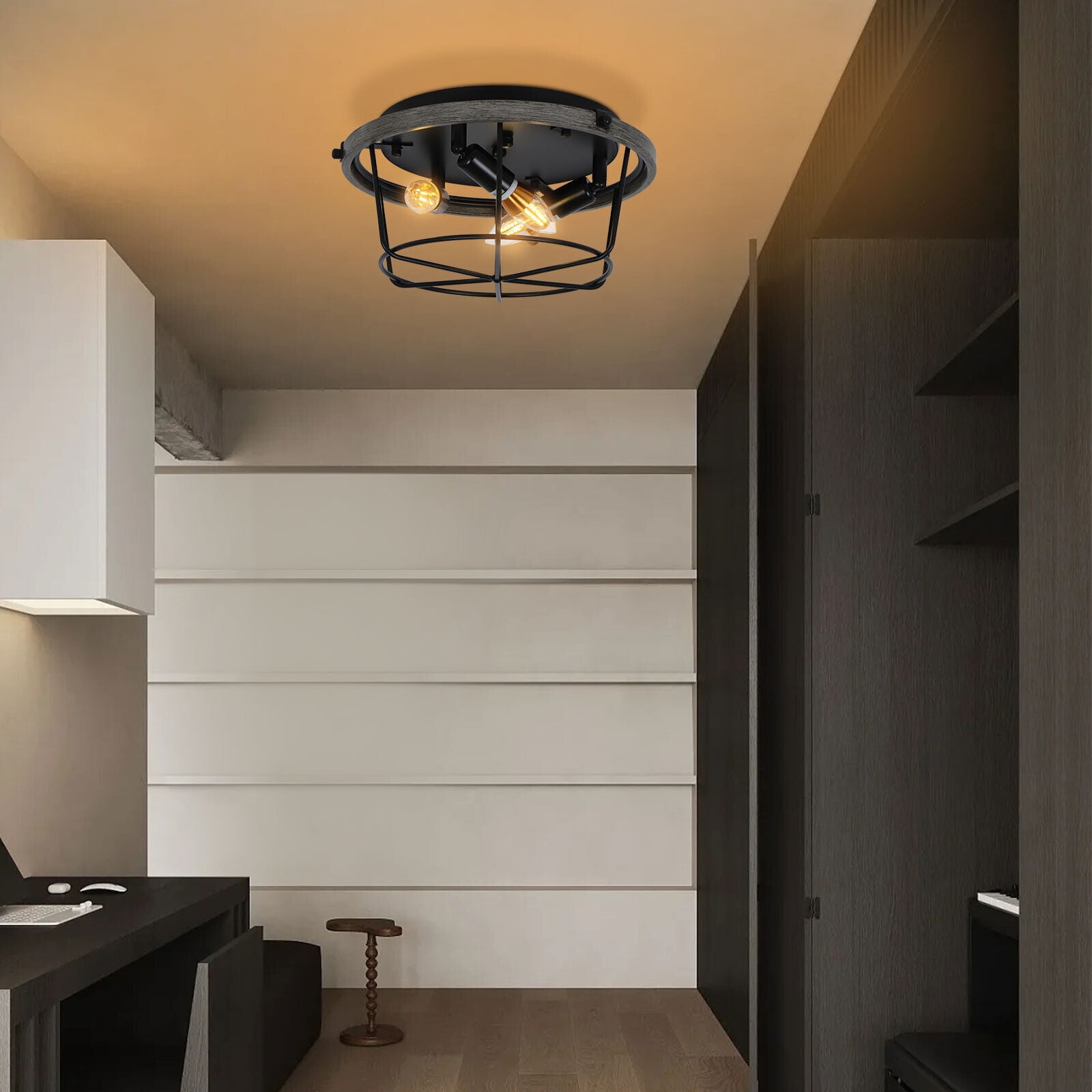 Farmhouse Flush Mount Ceiling Light Caged Pendant Fixture Indoor Outdoor Porch Lighting Fixture Without Bulb