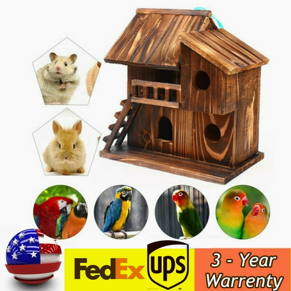Shzicmy Mini Pet Bird Squirrel House Wooden Hanging Cage House Toy Outdoor Cage NEW