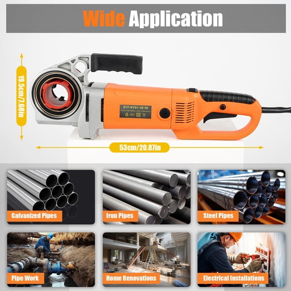Shzicmy Portable 2300W Electric Pipe Threader, Handheld Threading Machine with 6 Dies (1 Already Installed) for 20.9-59.6mm/0.82-2.35in Pipe Diameter 110-120V