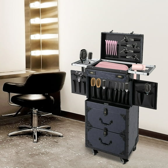 Shzicmy Professional Makeup Case Rolling Cosmetology Case Metal Beauty Travel Luggage