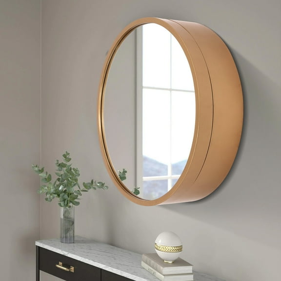 Shzicmy Round Gold Bathroom Mirror Cabinet Wall-mounted Organizer Makeup Mirror Cabinet