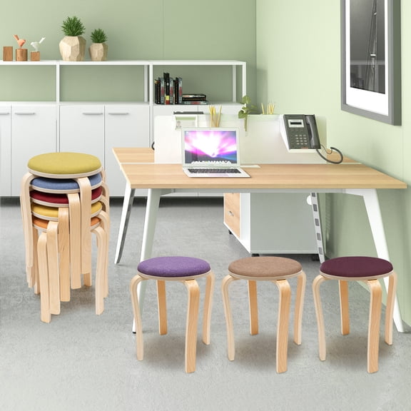 Shzicmy Set of 8 Stackable Wooden Stools, Versatile Round Chairs for Any Space