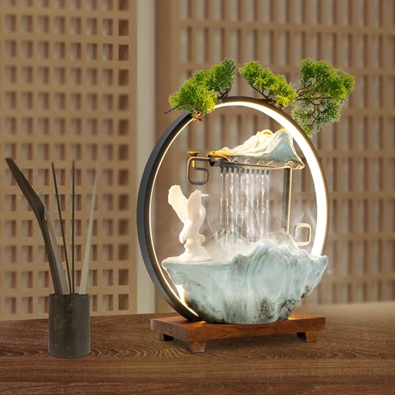 Shzicmy Tabletop Water Fountain Indoor Waterfall with LED Light Mist Desk Fountain 110V