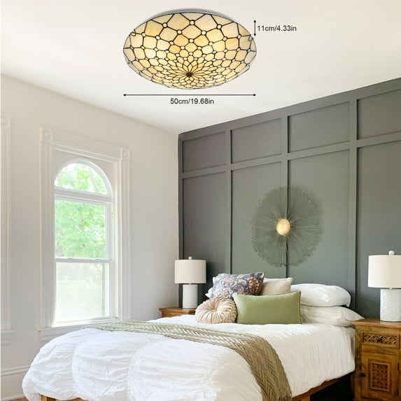Shzicmy Vintage Style Flush Mount Wide Stained Glass Ceiling Lamp 4-Light Ceiling Light