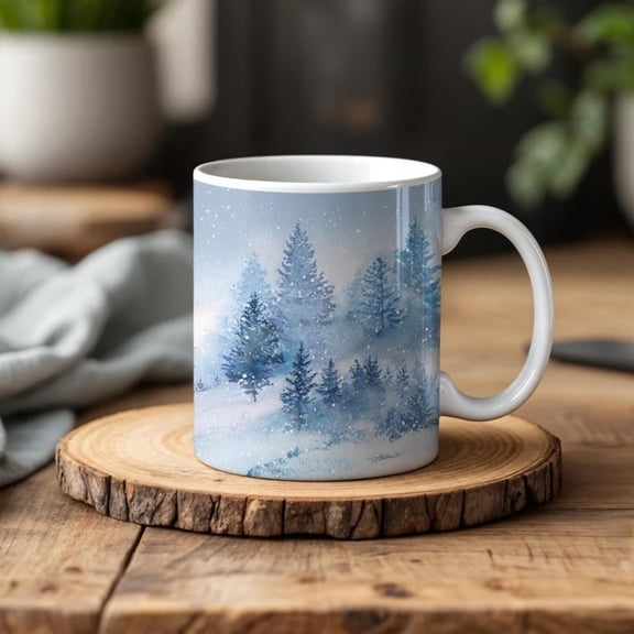 Si Morning - Misty Winter effee Cup, Snowandspe Mug, Tranquil Cistmas Gift Nature Lovers.