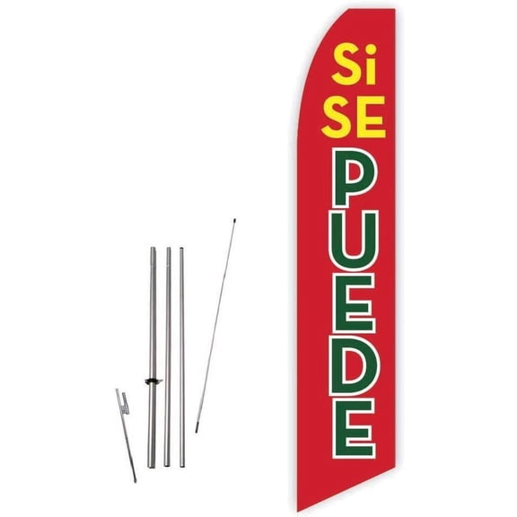 Si SE Puede Red Super Novo Feather Flag - Complete with 15ft Pole Set and Ground Spike
