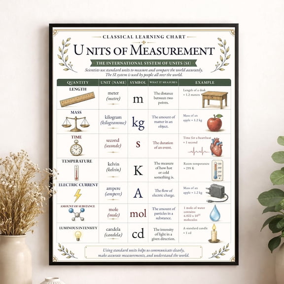 Si Units Of Measurement Chart Classical Learning Teacher Classroom Reference Homeschool Science Metric Room Decor