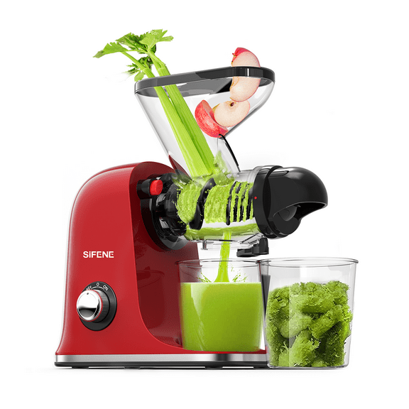 SiFENE Masticating Juicer Machine, Compact Slow Juicer - 100W, Easy Clean - Red