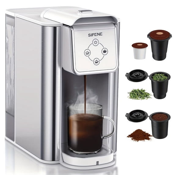 SiFENE 3-in-1 Single Serve Coffee Maker for K Cup Pods, Ground Coffee & Tea, Removable Water Reservoir, Compact Brewer for Kitchen, Office & Dorm Use, White
