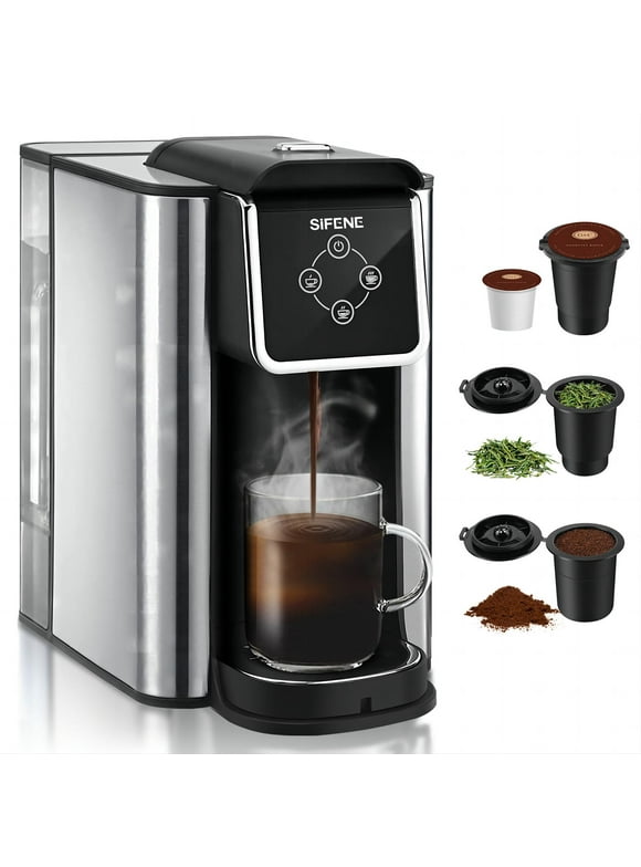 SiFENE All-in-One Single Serve Coffee Maker for K-Cup Pods, Ground Coffee & Tea, 6-10 oz Cup Sizes, Big 50 oz Water Tank, Easy to Fill, Black.