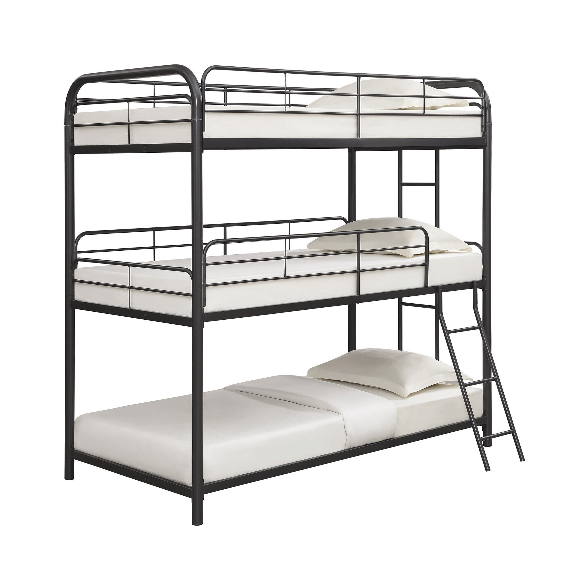 Sia 79 Inch Metal Twin Triple Bunk Bed, Guard Rails, Dual Ladder, Black ...