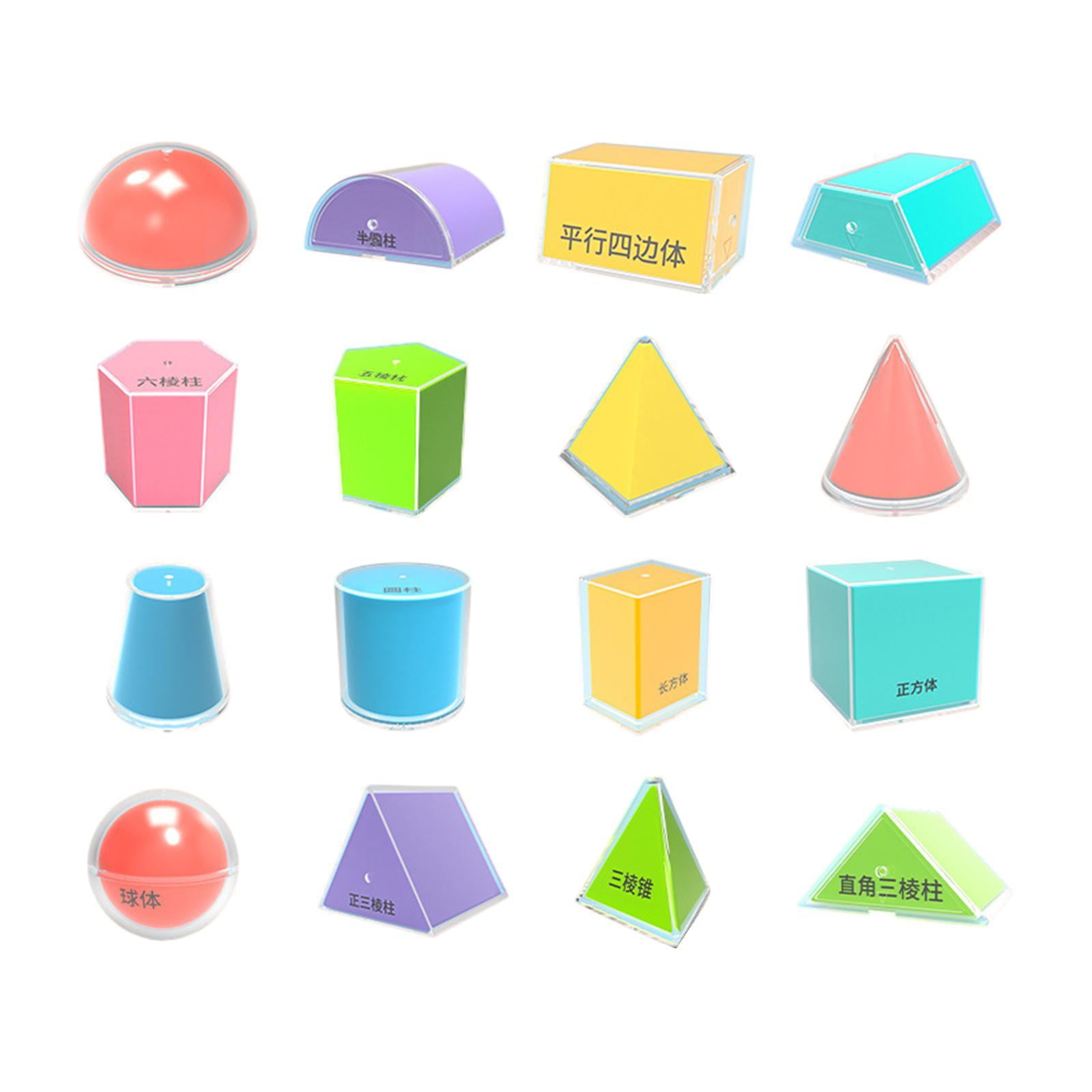 SiaBiced 16 Pieces 3D Shape Geometric Solids 3D Shape Blocks Cone ...