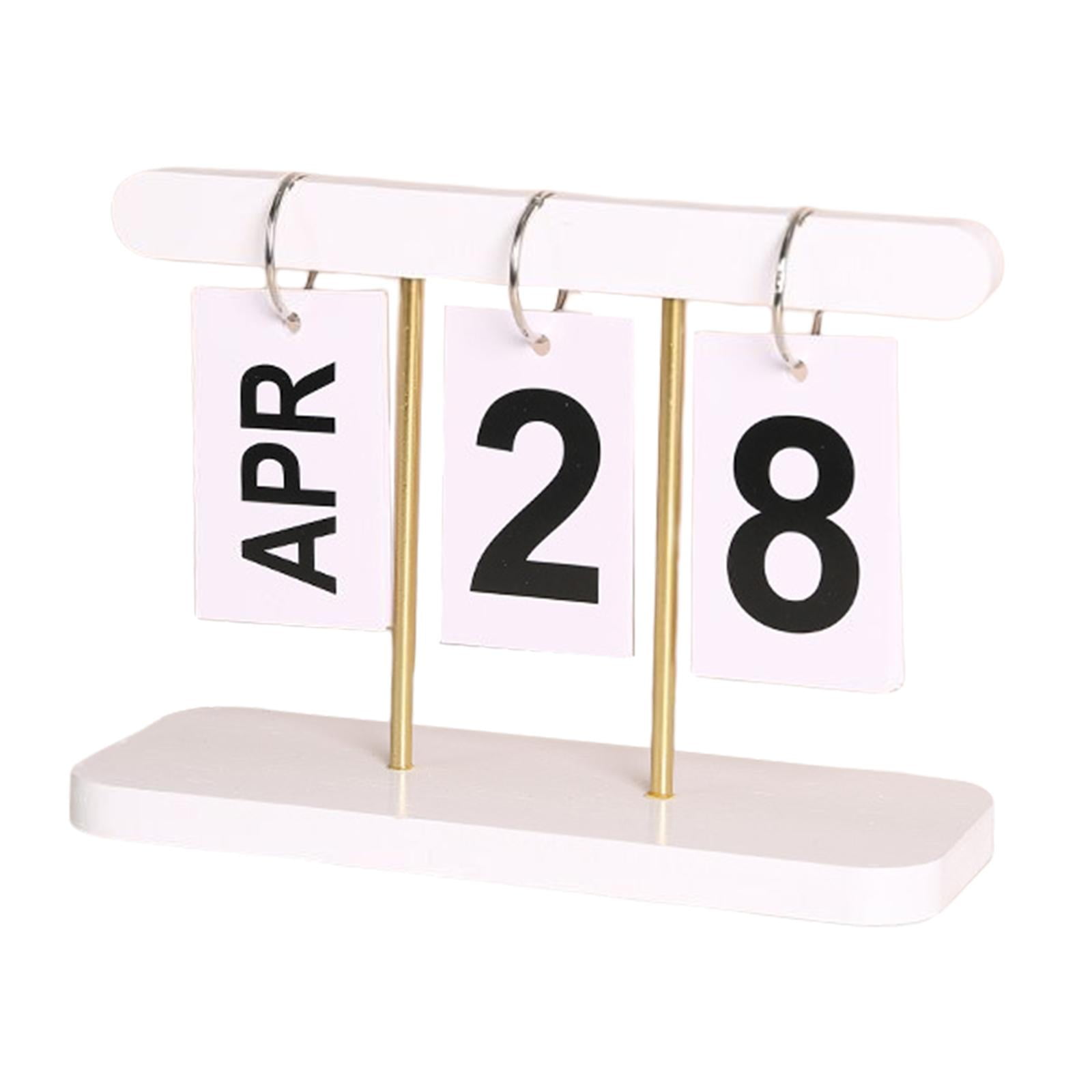 SiaBiced Desk Calendar Calendar Reusable Page Turning Table Wood Frame for Home White