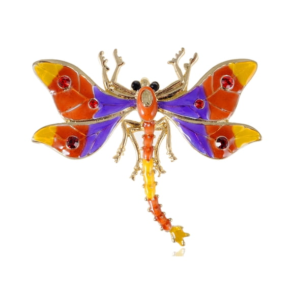 Siam Crystal Rhinestone Flying Dragonfly Golden Tone Color Enamel Bug Brooch Pin