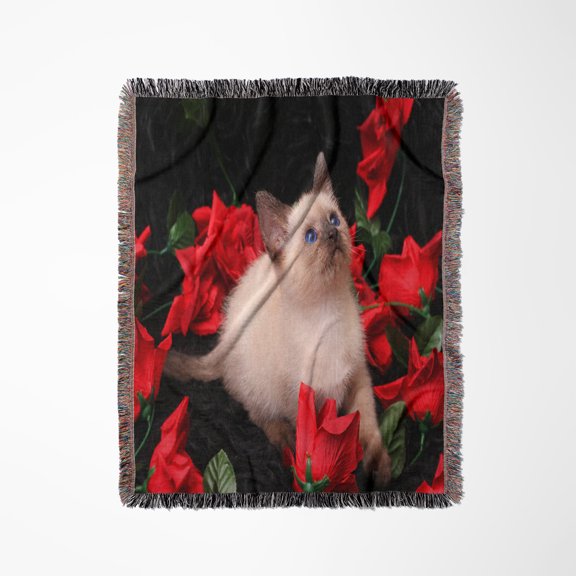 Siamese Among Red Roses, Woven Blanket