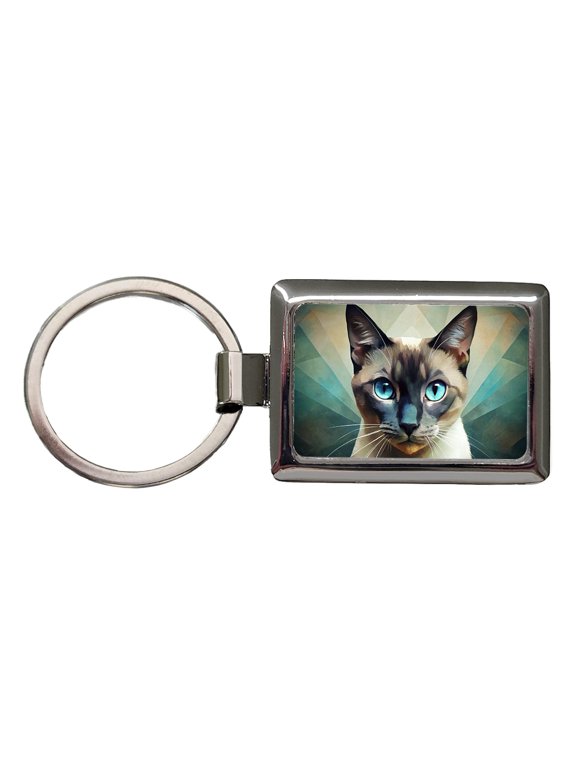 Siamese Cat Abstract Stylized Art Metal Rectangle Keychain