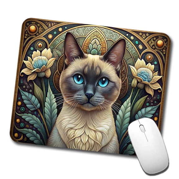 Siamese Cat Art Nouveau Mouse Pad Low Profile Gaming Mat