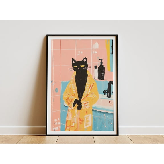 Siamese Cat Bathrobe Bathroom Poster Funny Cat Print Quirky Bathroom Art Cat Lover Gift Modern Art Print Home Decor Wall Art - Poster Unframed
