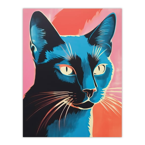 Siamese Cat Blue On Pink Red Screen Print Risograph Artwork Spot Block Colour Duotone Retro Riso Interior Design Unframed Wall Art Print Poster Home Decor Premium