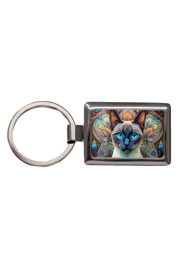 Siamese Cat Bohemian Art Metal Rectangle Keychain