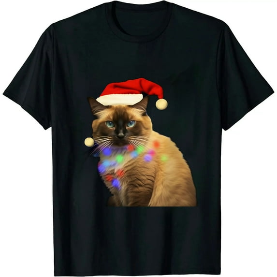 Siamese Cat Christmas Lights Funny Santa Kitten Lover gifts Premium T-Shirt