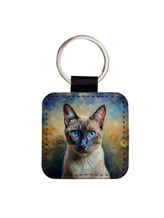 Siamese Cat Expressionism Art Faux Leather Square Keychain