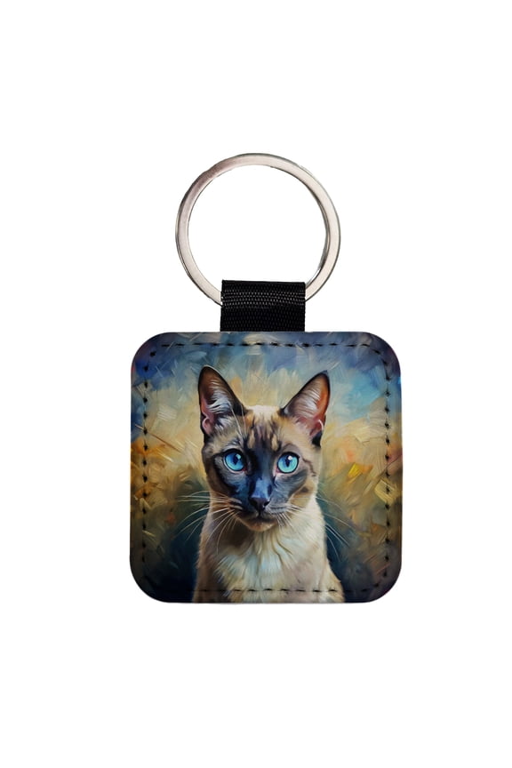 Siamese Cat Expressionism Art Faux Leather Square Keychain