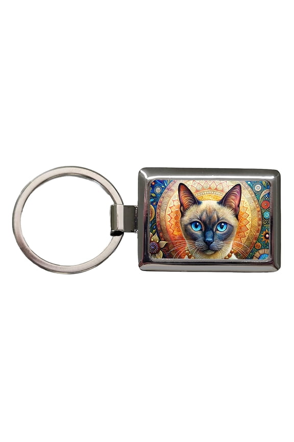 Siamese Cat French Bohemian Art Metal Rectangle Keychain