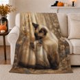 thumbnail image 1 of Siamese Cat Grooming Kitten Autumnal autumn celebration Scene Vintage, Warm Flannel Blanket for Living Room and Reading Nook, Festive Pet Portrait Pattern, Cat Lovers Christmas Gift, 1 of 7