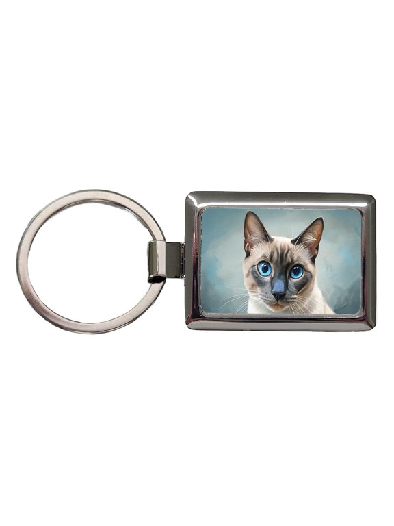 Siamese Cat Illustration Metal Rectangle Keychain