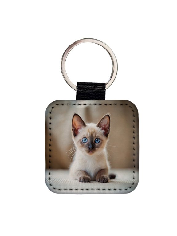 Siamese Cat Kitten Photo Faux Leather Square Keychain
