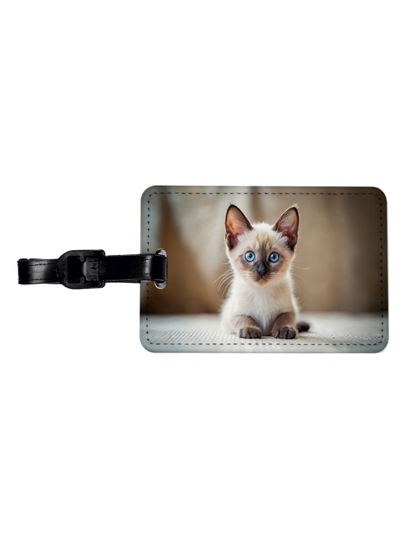 Siamese Cat Kitten Photo Faux Leather Travel Luggage Tag