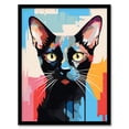 thumbnail image 1 of Siamese Cat Lover Gift Pet Portrait Blue Orange Pink Artwork Painting Art Print Framed Poster Wall Decor 12x16 inch, 1 of 5