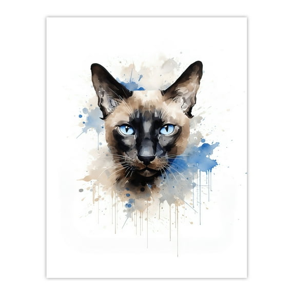 Siamese Cat Lovers Gift Watercolour Pet Portrait Painting Artwork Large Wall Art Poster Print Thick Paper 18X24 Inch