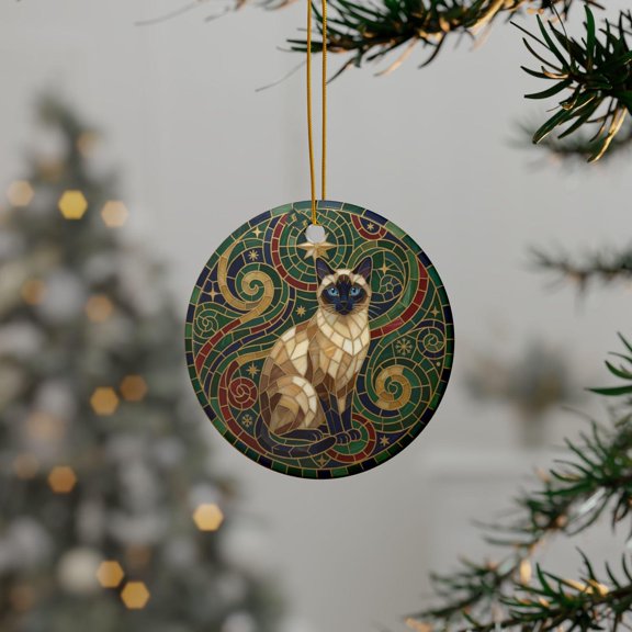 Siamese Cat, Mosaic Ornament, Stained Glass Look, Ceramic Keepsake