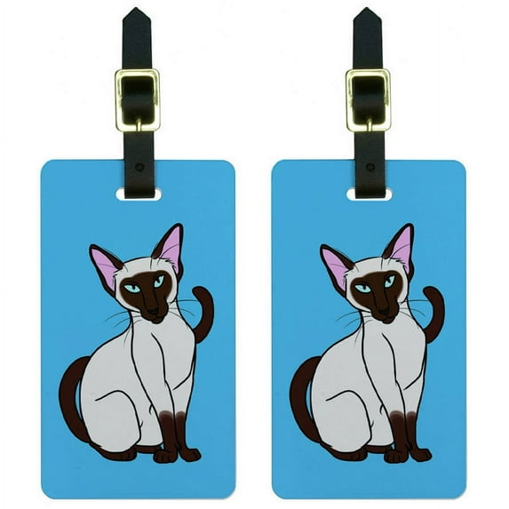 Siamese Cat On Blue Pet Luggage Tags Suitcase Carry-On ID, Set of 2