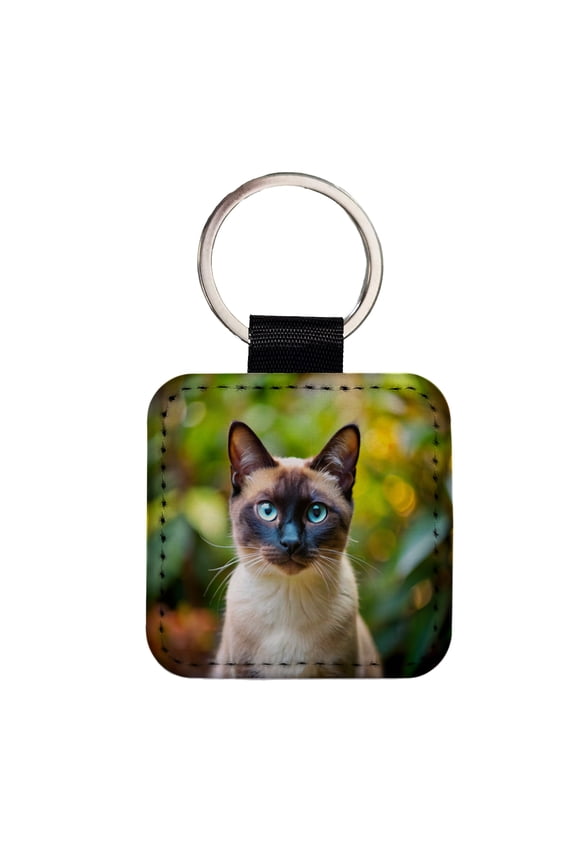 Siamese Cat Photo Faux Leather Square Keychain