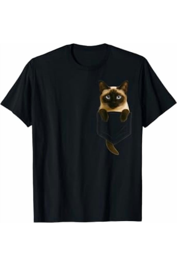 Siamese Cat Pocket Funny Gifts Cat Mom Cat Dad Cat Lover T-Shirt