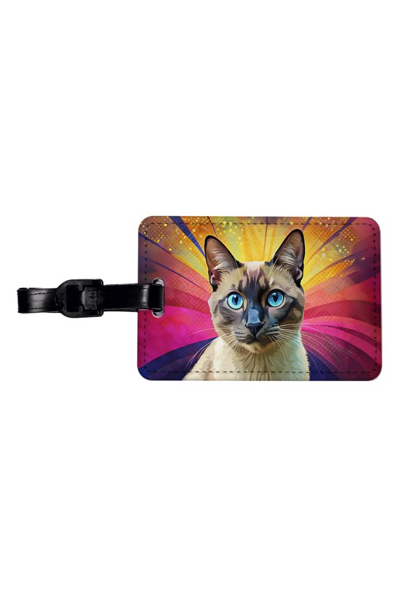 Siamese Cat Pop Art Faux Leather Travel Luggage Tag
