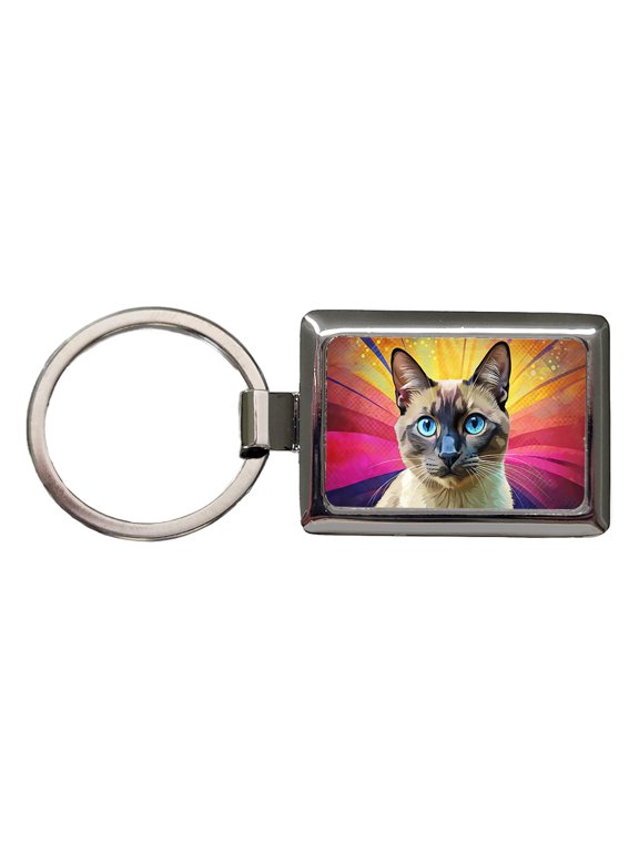 Siamese Cat Pop Art Metal Rectangle Keychain