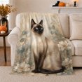 thumbnail image 1 of Siamese Cat Pumpkin Botanical Print, Cozy Pet Portrait Pattern, Warm Flannel Blanket for Living Room and Bedroom, Cat Lovers autumn celebration Gift, Pet Lover Home Decor, 1 of 9