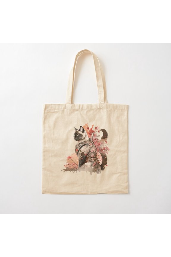Siamese Cat Samurai Japanese Cat In An Armor Canvas Tote Bags, Reusable Shopping Bag