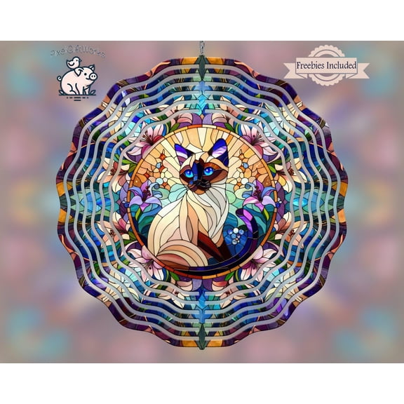 Siamese Cat Stained Glass 3D Wind Spinner Kinetic Garden Yard Art